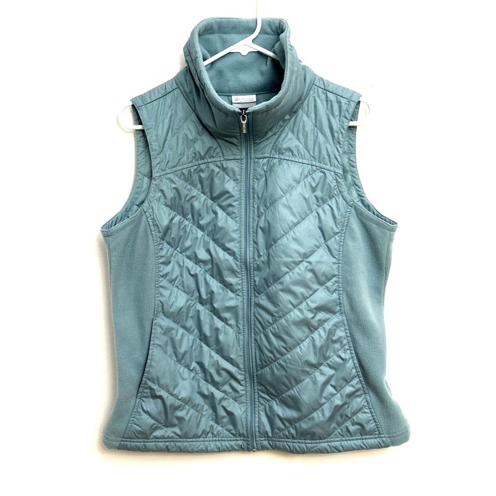 Columbia Women's Quilted Vest‎ Sea Foam Blue Green Size L Full Zip High Collar